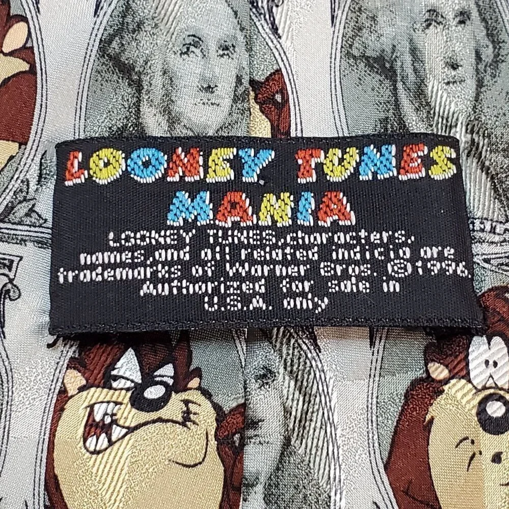 Looney Tunes Mania Taz Big Bucks 100% Silk Necktie Featuring George Washington